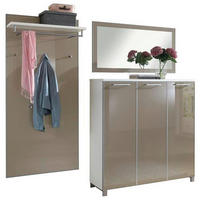 GARDEROBE 3-teilig  in 215/195/37 cm  - Taupe/Weiss, Design, Glas/Holzwerkstoff (215/195/37cm)