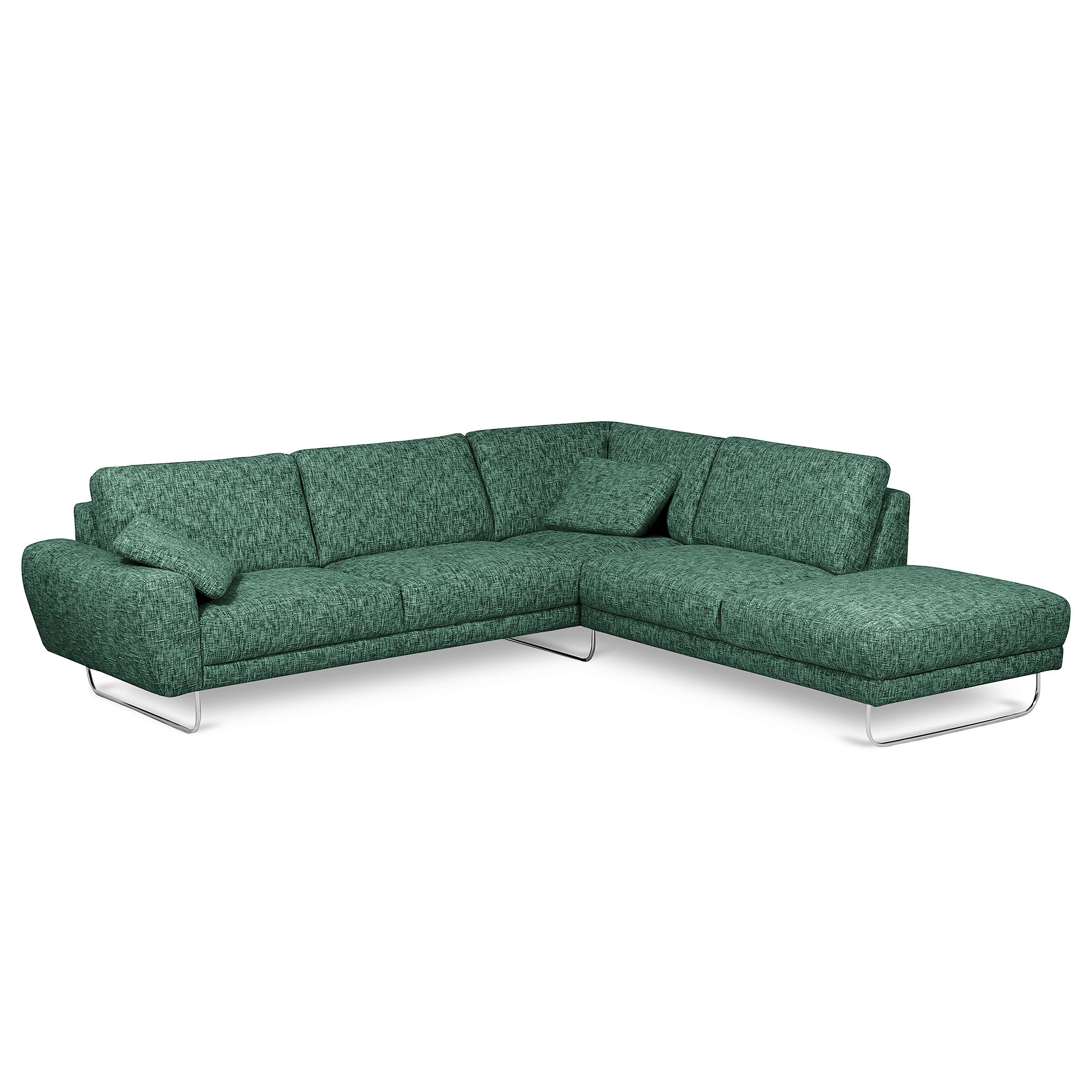 ECKSOFA 273/250 cm SPRING in Webstoff Grün Zierkissen  273/250 cm  - Chromfarben/Grün, Design, Textil/Metall (273/250cm) - Livetastic