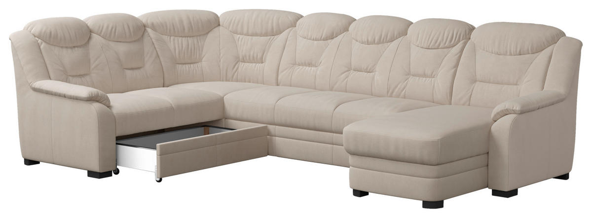 WOHNLANDSCHAFT in Chenille Beige  - Beige/Schwarz, Basics, Kunststoff/Textil (211/330/162cm) - MID.YOU