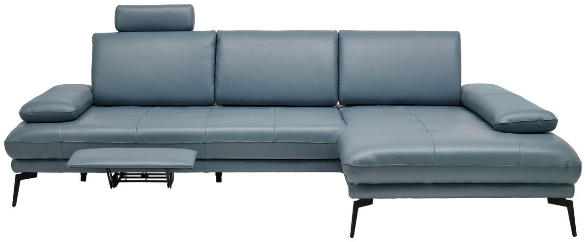 **PIED METALLIQUE NOIR in cuir véritable bleu-gris  - bleu-gris/noir, Design, cuir/métal (187/273cm) - Celina Home