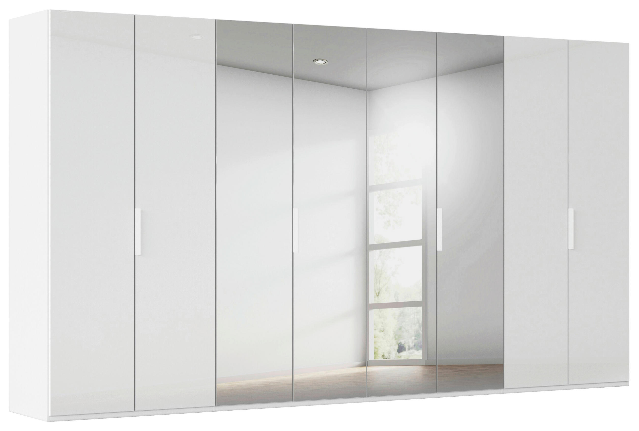 DREHTÜRENSCHRANK 400/235/61 cm,  in Weiß, 8-türig  - Weiß, Basics, Glas/Holzwerkstoff (400/235/61cm) - Novel