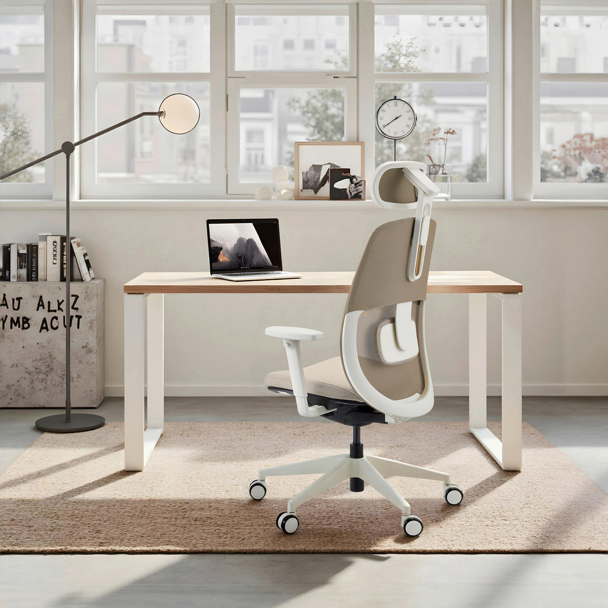 DREHSTUHL Flachgewebe Weiß, Beige  - Beige/Weiß, MODERN, Kunststoff/Textil (71/131/66cm) - MID.YOU
