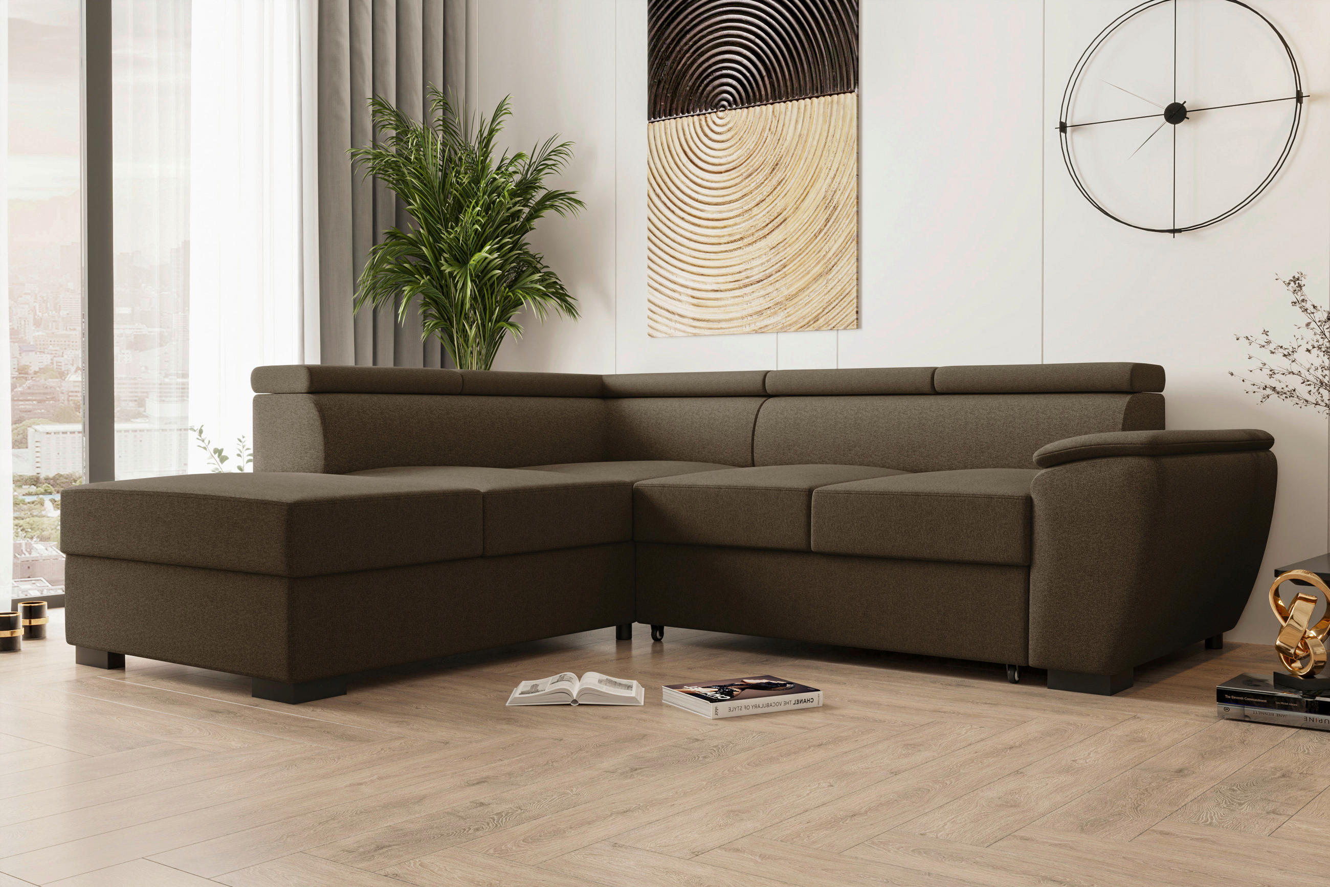 ECKSOFA Braun Flachgewebe  - Schwarz/Braun, KONVENTIONELL, Kunststoff/Textil (220/266cm) - Carryhome