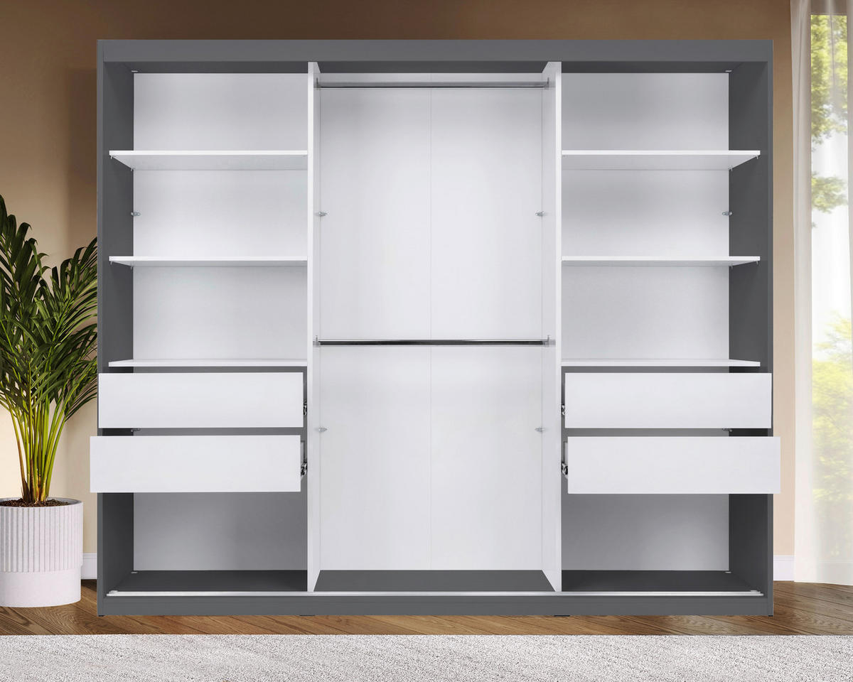 SCHIEBETÜRENSCHRANK 250/215/59,5 cm 3-türig Graphitfarben  - Graphitfarben/Schwarz, MODERN, Holzwerkstoff/Metall (250/215/59,5cm) - MID.YOU