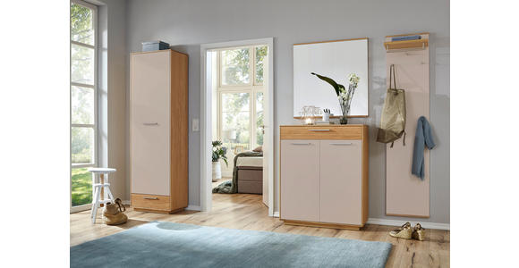 GARDEROBE 4-teilig  in 220/195/37 cm  - Taupe/Eichefarben, Design, Glas/Holz (220/195/37cm) - Novel