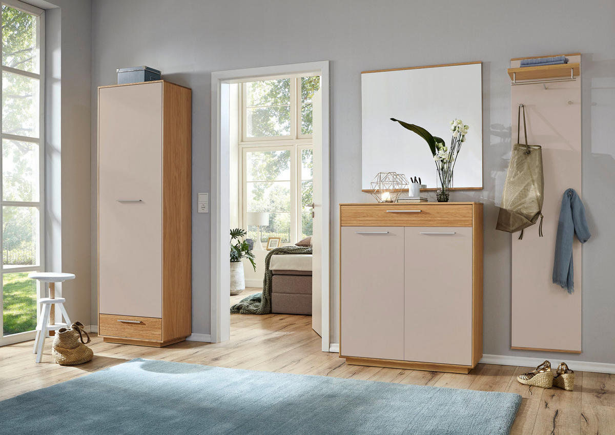 GARDEROBE 4-teilig  in 220/195/37 cm  - Taupe/Eichefarben, Design, Glas/Holz (220/195/37cm)