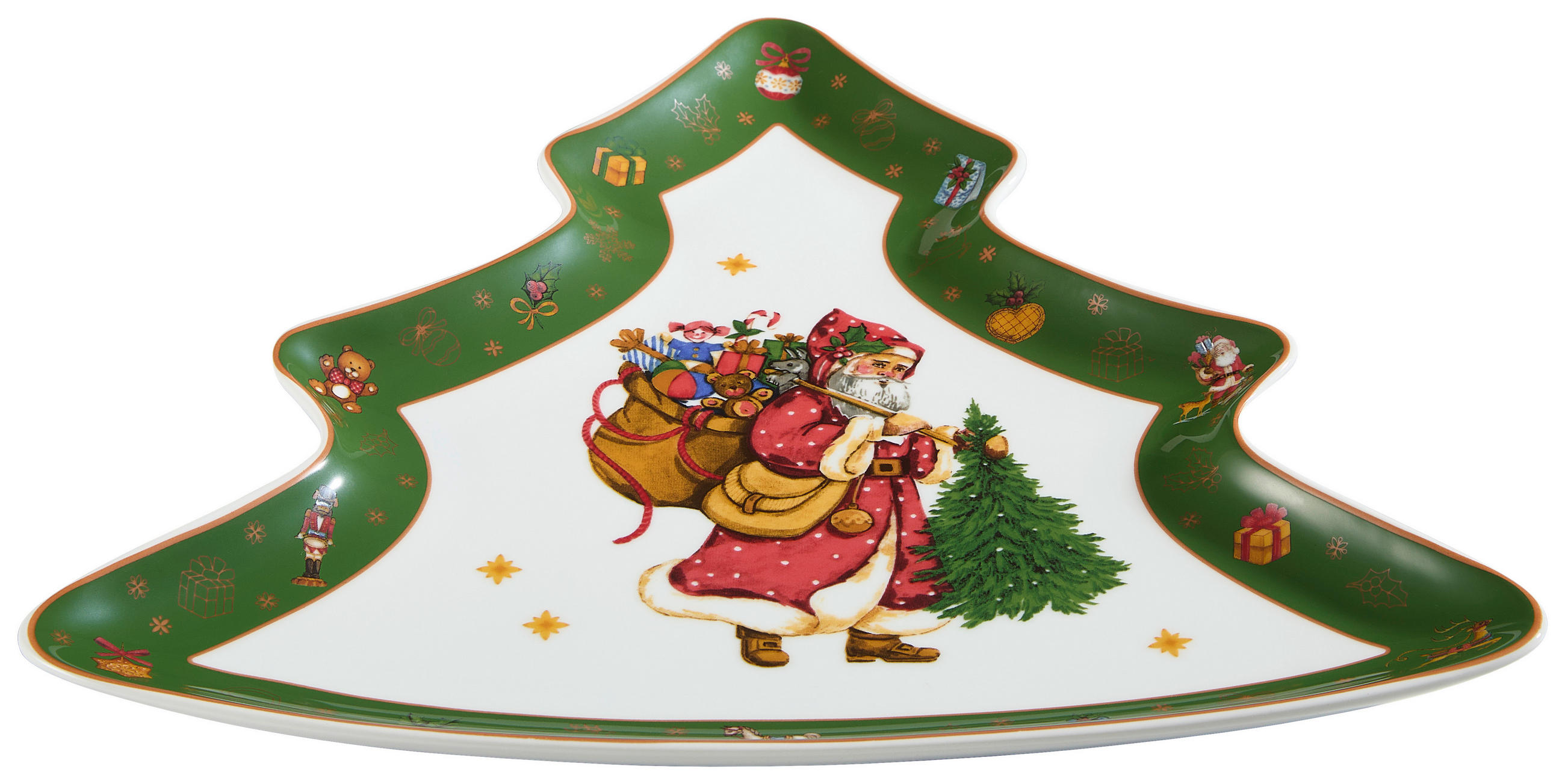 SERVERINGSFAT  - vit/grön, Klassisk, keramik (28/33,2/2,4cm) - X-Mas