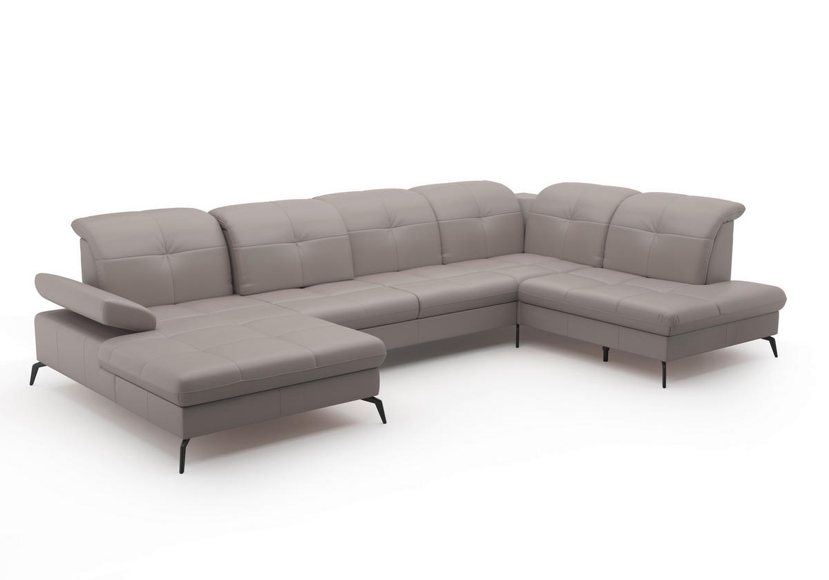 WOHNLANDSCHAFT in Vliesstoff Kombination Echtleder/Stoff Hellgrau  - Hellgrau/Schwarz, Konventionell, Leder/Textil (185/357/231cm) - Sit & More