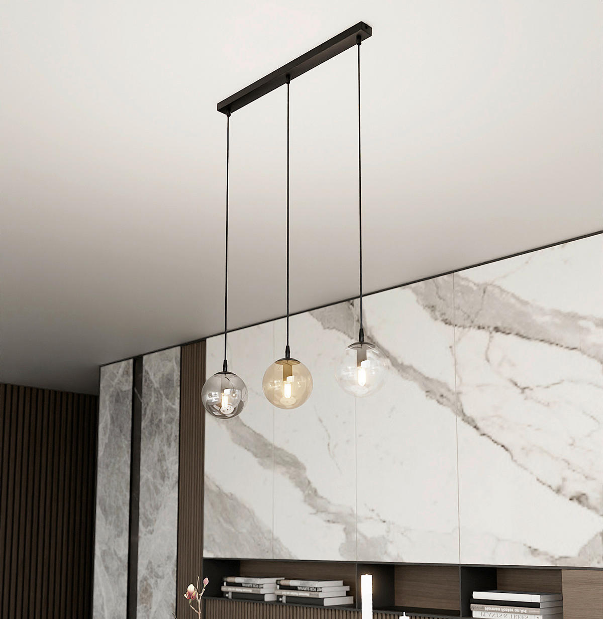 HÄNGELEUCHTE  70/14/100 cm    - Schwarz, KONVENTIONELL, Glas/Metall (70/14/100cm)