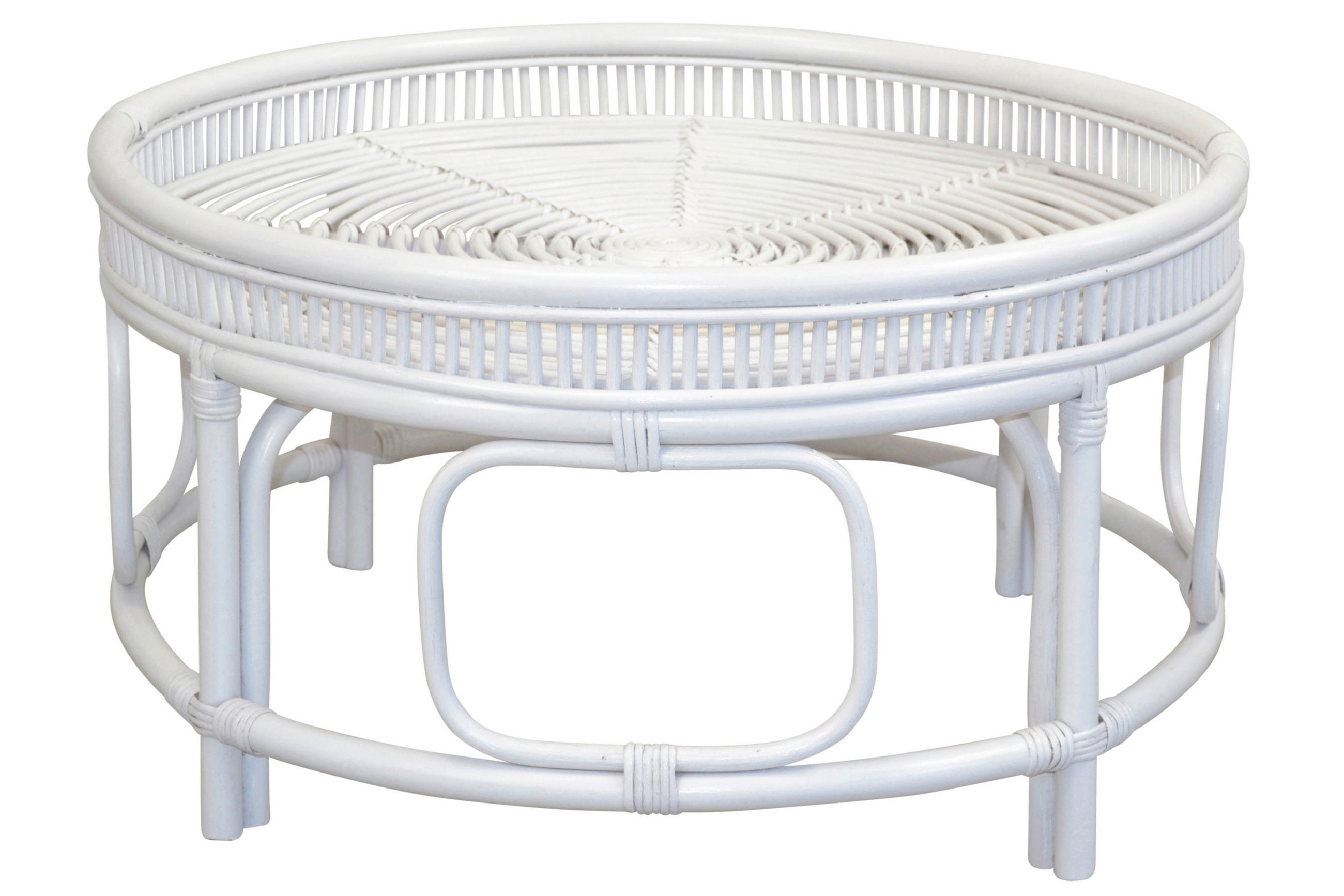 COUCHTISCH Rattan massiv 75/75/41 cm rund Weiß  - Weiß, Design, Holz (75/75/41cm) - MID.YOU