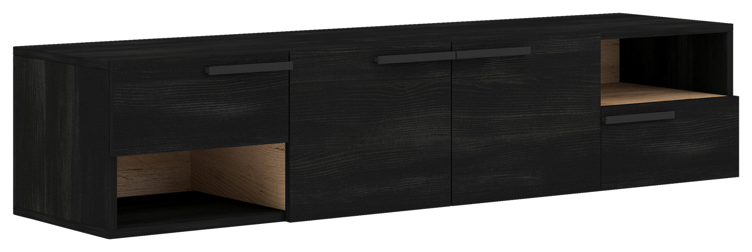 MID.YOU NÍZKÁ KOMODA, černá, barvy dubu, barvy zlata, 140/30/36,6 cm