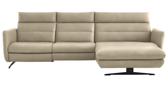 ECKSOFA in Echtleder Ecru 300/157 cm - Ecru/Schwarz, Design, Leder/Metall (300/157cm) - Dieter Knoll