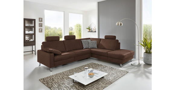 ECKSOFA in Mikrofaser Dunkelbraun  - Dunkelbraun/Alufarben, Design, Textil/Metall (275/242cm) - Dieter Knoll