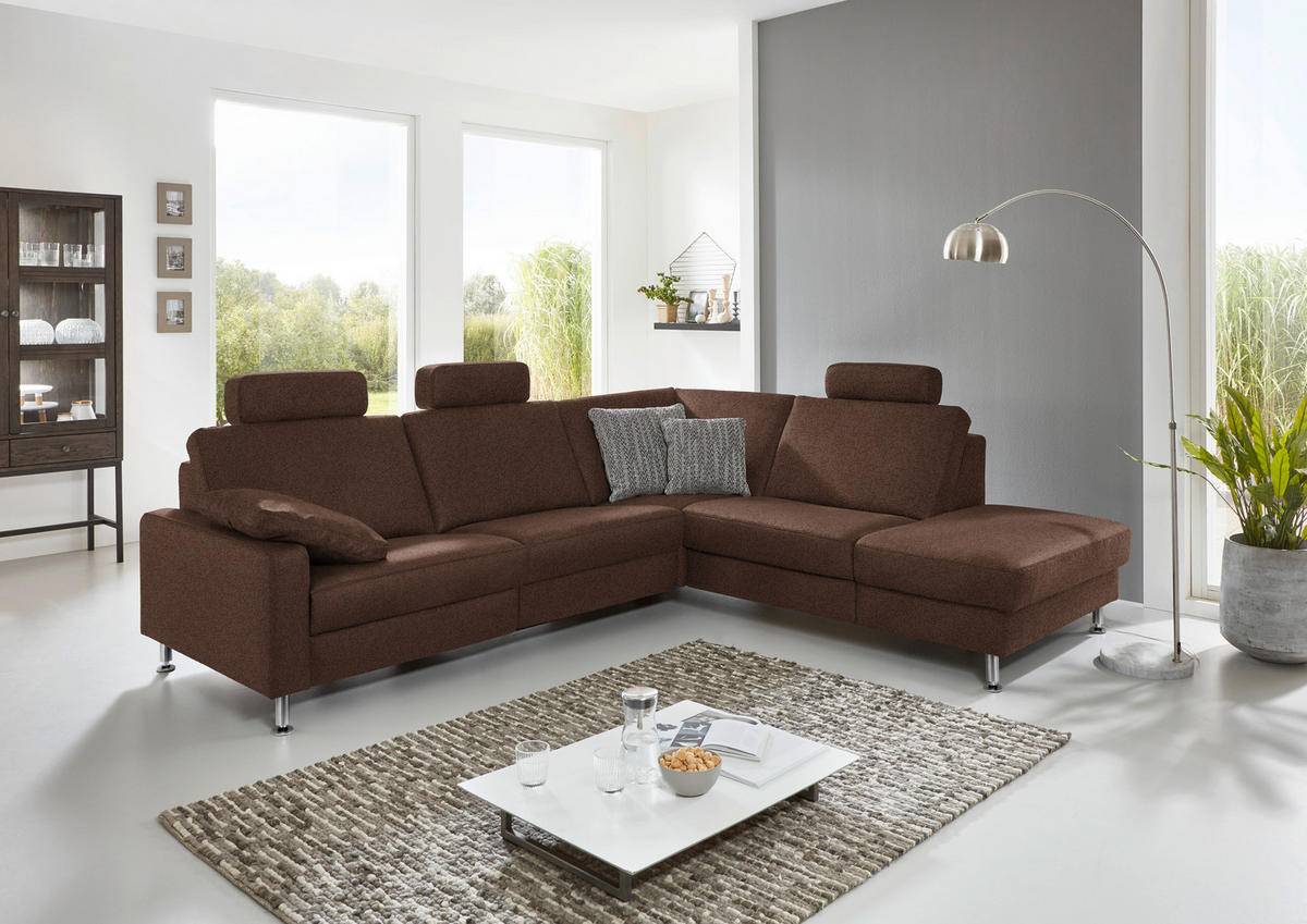 ECKSOFA in Mikrofaser Dunkelbraun  - Dunkelbraun/Alufarben, Design, Textil/Metall (275/242cm) - Dieter Knoll