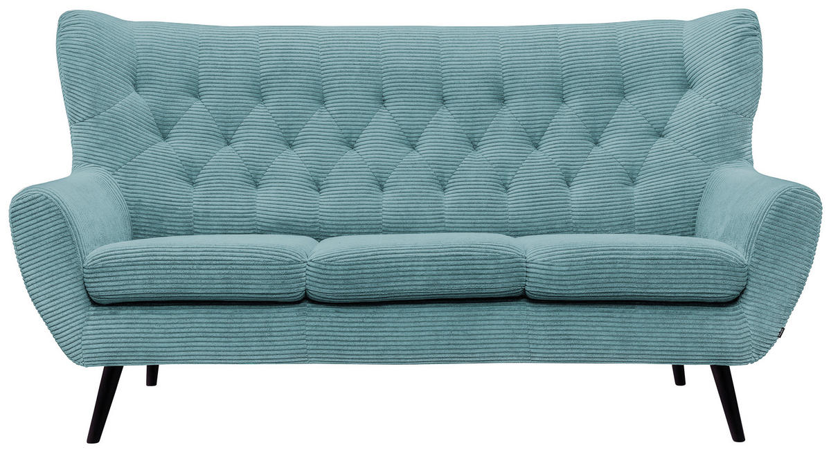 3-SITZER-SOFA Cord Türkis  - Türkis/Schwarz, Design, Holz/Textil (187/101/95cm) - Stylife