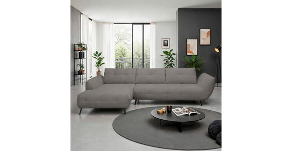 ECKSOFA Graubraun Chenille Armlehnenkissen, Rücken echt, Sitztiefenverstellung  - Graubraun/Schwarz, KONVENTIONELL, Textil/Metall (215/313cm) - Hom`in