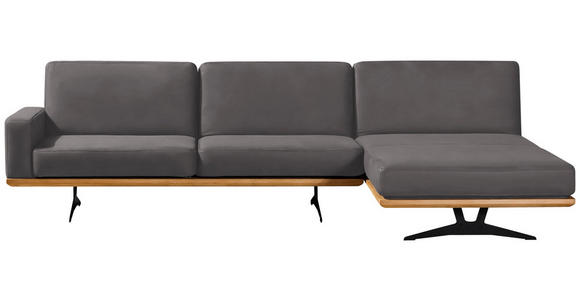 ECKSOFA in Flachgewebe Grau  - Schwarz/Grau, Natur, Holz/Textil (326/170cm) - Valnatura