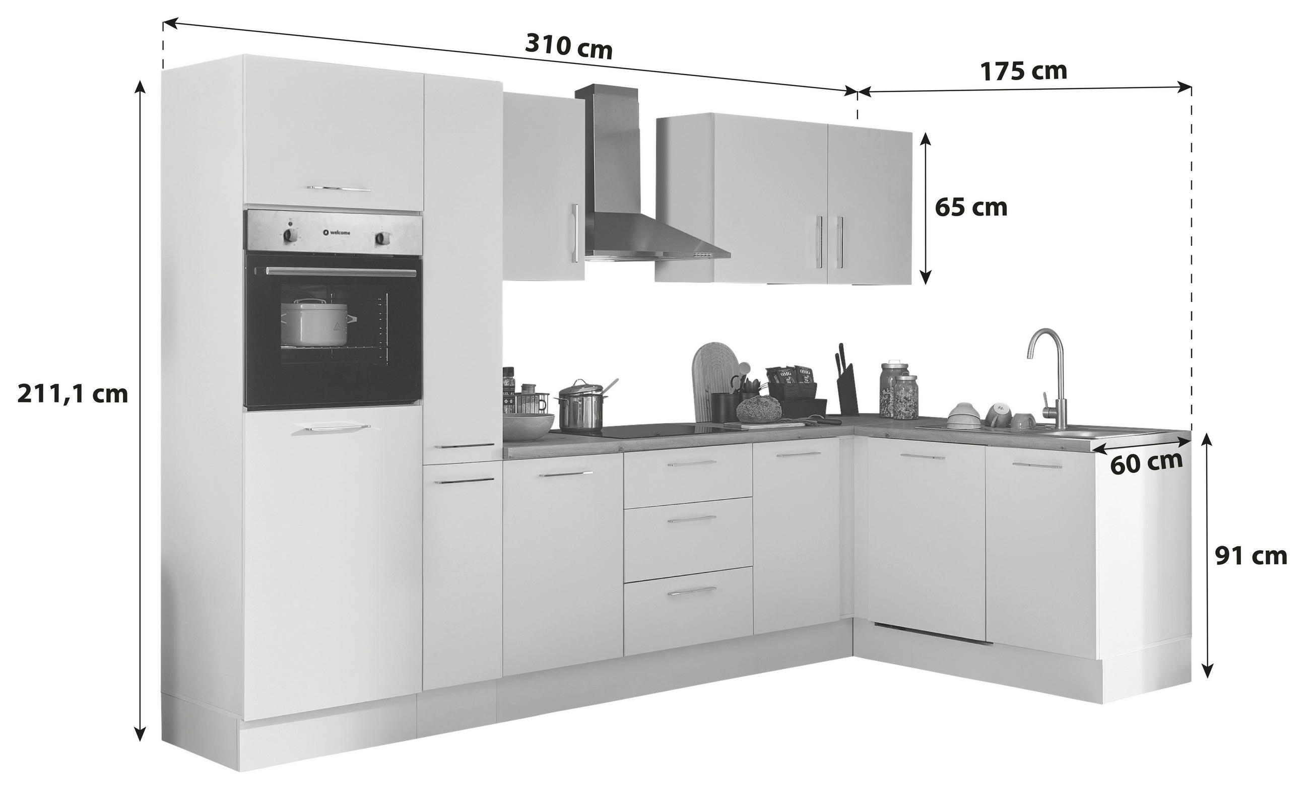 Thumbnail - Mid.you Eckküche, Weiß, Eiche Artisan, Metall, 1 Schublade(n),3 Schublade(n) Schubladen, seitenverkehrt montierbar, L-Fo...