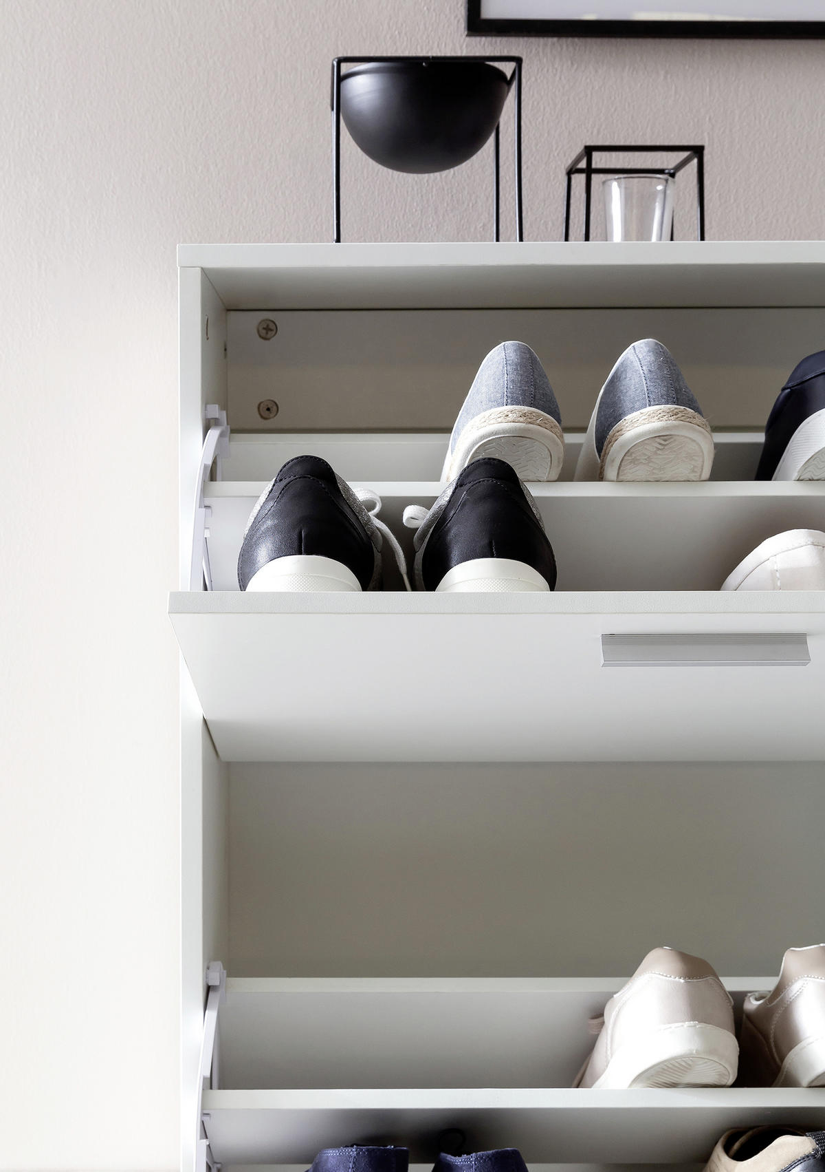 SCHUHKIPPER  in  - Silberfarben/Weiß, KONVENTIONELL, Holzwerkstoff/Metall (120/81/24cm) - MID.YOU