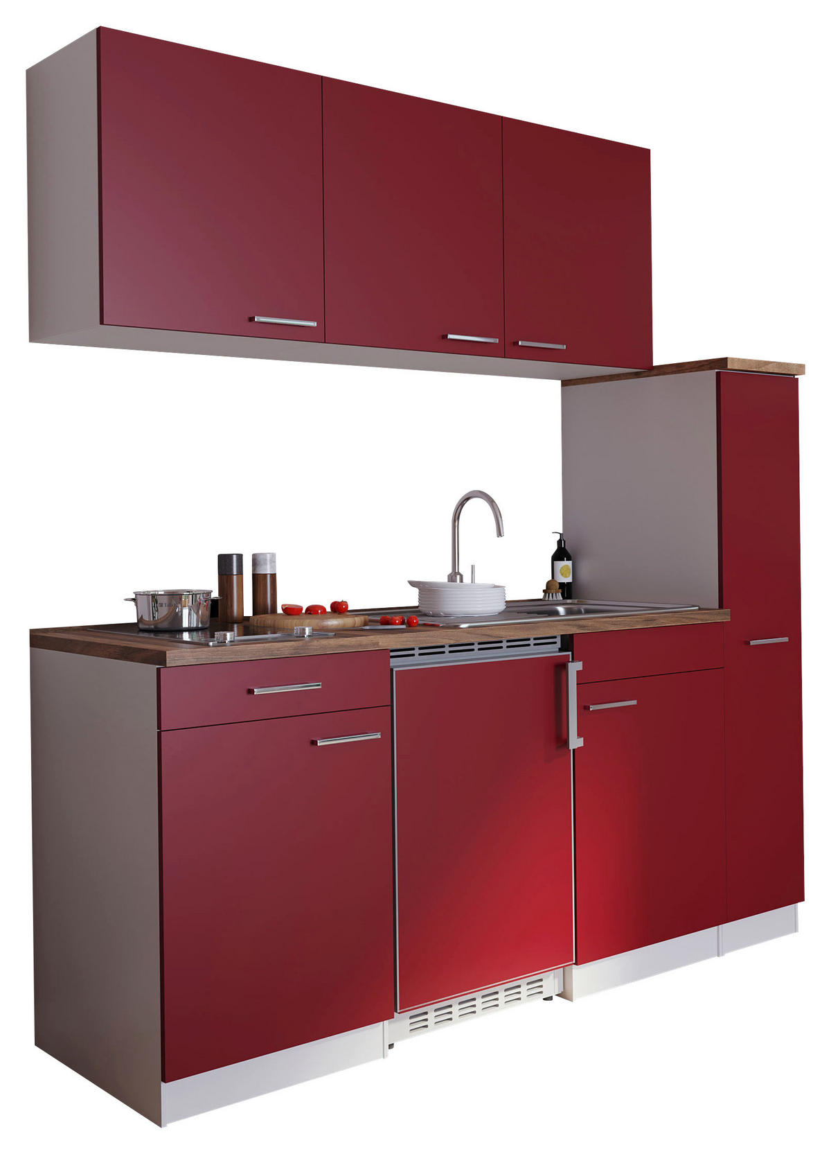 KÜCHENBLOCK 180 cm   in Rot  - Rot/Nussbaumfarben, Basics, Holzwerkstoff/Kunststoff (180cm) - Respekta