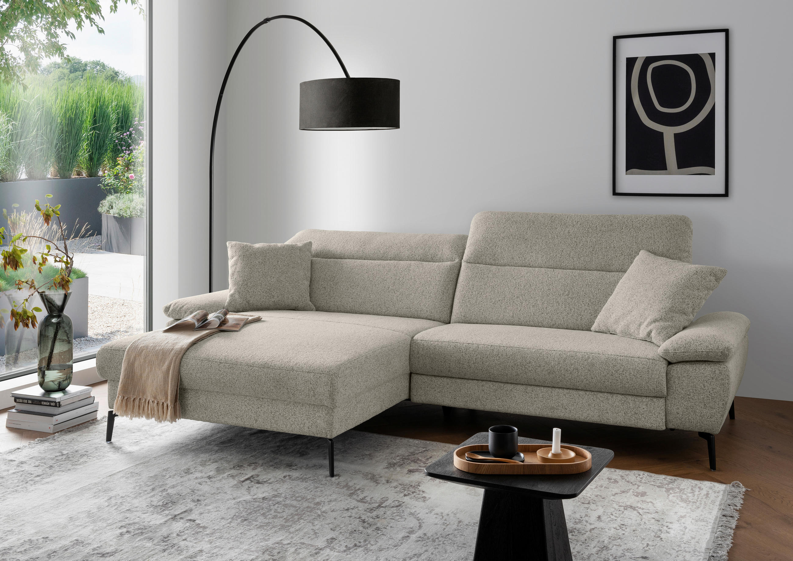 ECKSOFA Struktur Silberfarben  - Silberfarben/Schwarz, Konventionell, Textil/Metall (178/300cm) - Livetastic