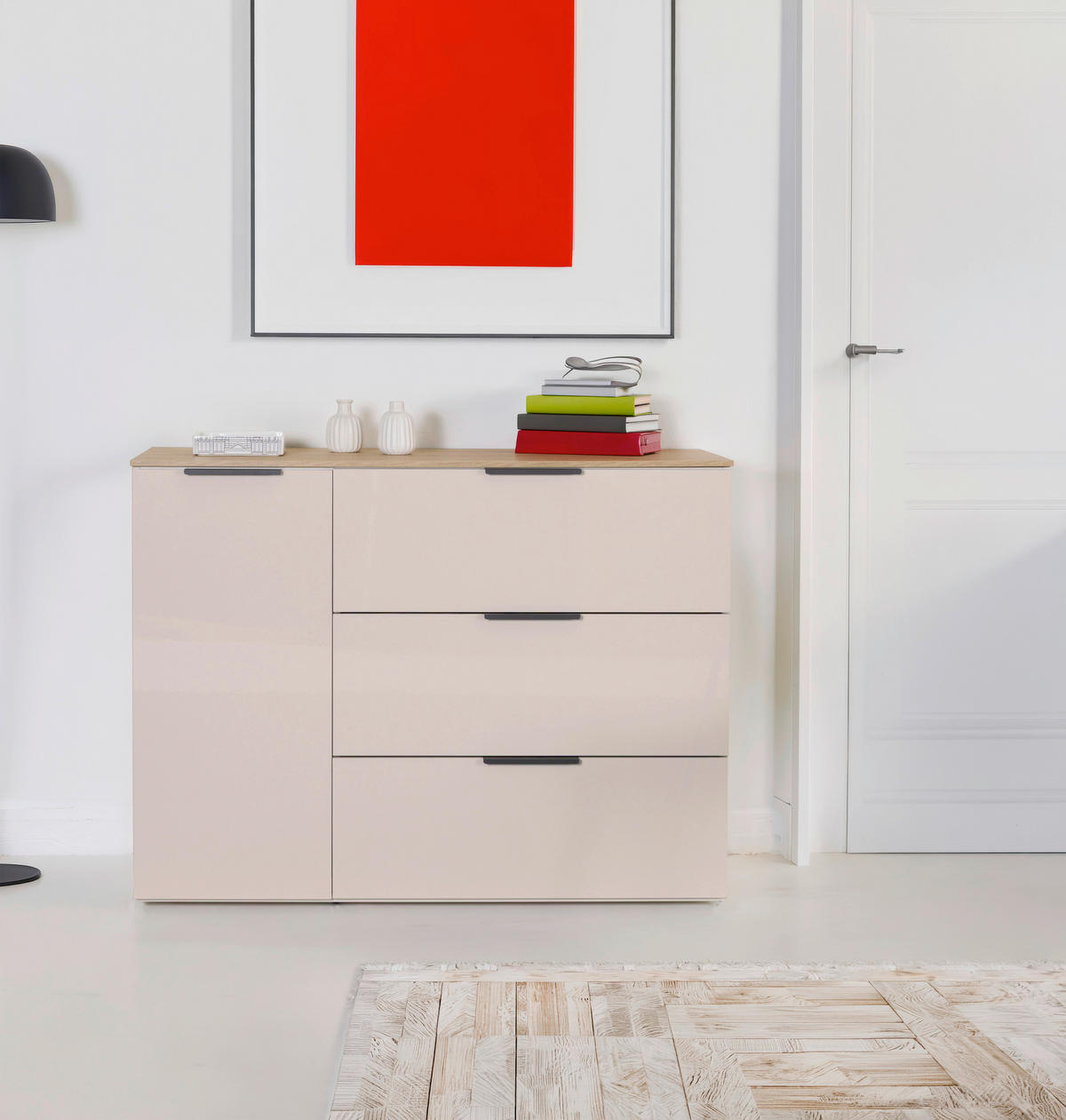 KOMODA, barve hrasta, kašmir  - črna/kašmir, Design, kovina/umetna masa (119,5/80,5/44,4cm) - Carryhome