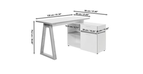 ECKSCHREIBTISCH 120-130/55-95/76,2 cm in Weiß, Eichefarben - Eichefarben/Weiß, MODERN, Holzwerkstoff/Metall (120-130/55-95/76,2cm) - Novel