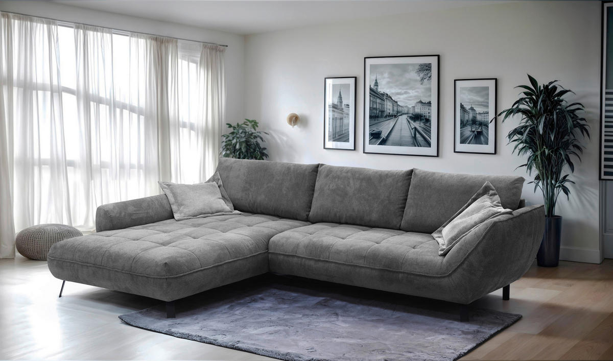 ECKSOFA in Struktur Anthrazit  - Anthrazit/Silberfarben, Design, Textil/Metall (205/324cm) - Livetastic