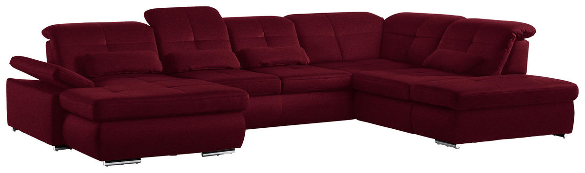 WOHNLANDSCHAFT  in Mikrofaser Weinrot  - Chromfarben/Weinrot, Design, Textil (195/371/260cm) - Beldomo Style
