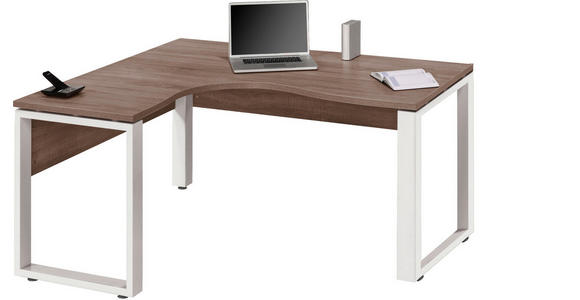ECKSCHREIBTISCH Weiß, Trüffeleichefarben - Trüffeleichefarben/Weiß, Design, Metall (160/140/75,6cm) - Voleo