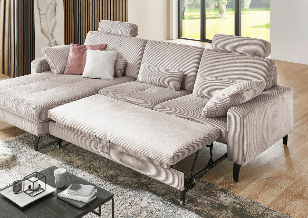ECKSOFA in Cord Hellbraun  - Hellbraun/Schwarz, Modern, Textil/Metall (177/302cm) - Beldomo Style