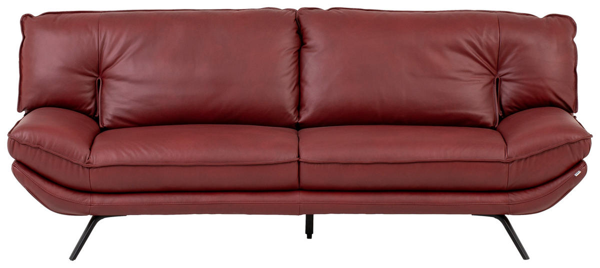 3-SITZER-SOFA in Echtleder Bordeaux  - Bordeaux/Schwarz, Design, Leder/Metall (226/95/95cm) - Celina