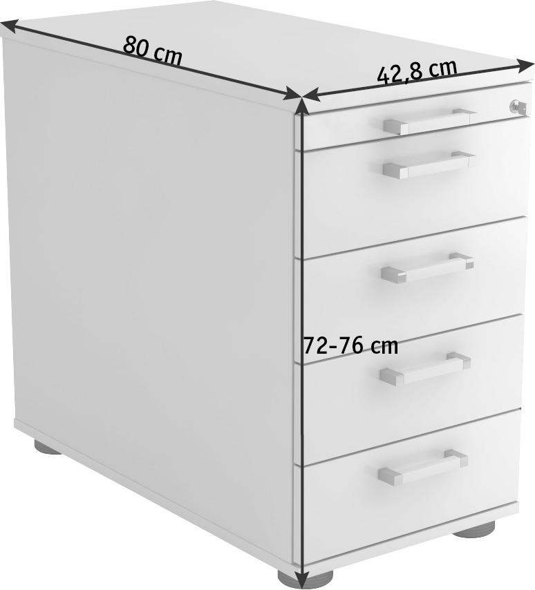 ANSTELLCONTAINER Grau  - Chromfarben/Schwarz, KONVENTIONELL, Holzwerkstoff/Kunststoff (42,8/72-76/80cm) - Venda