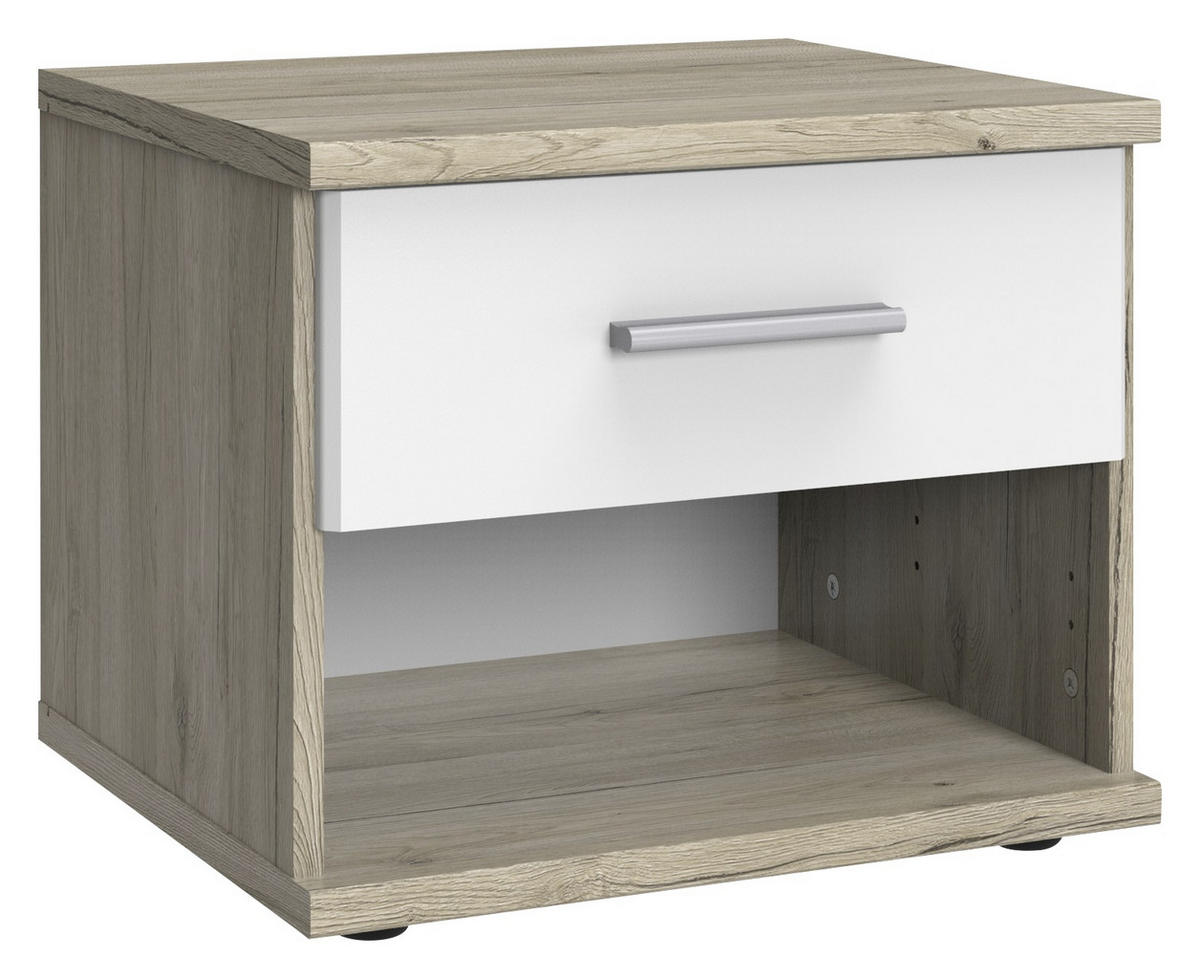 SÄNGBORD i vit, ek San Remo  - vit/aluminiumfärg, Klassisk, trämaterial/plast (46/38/40cm) - Carryhome