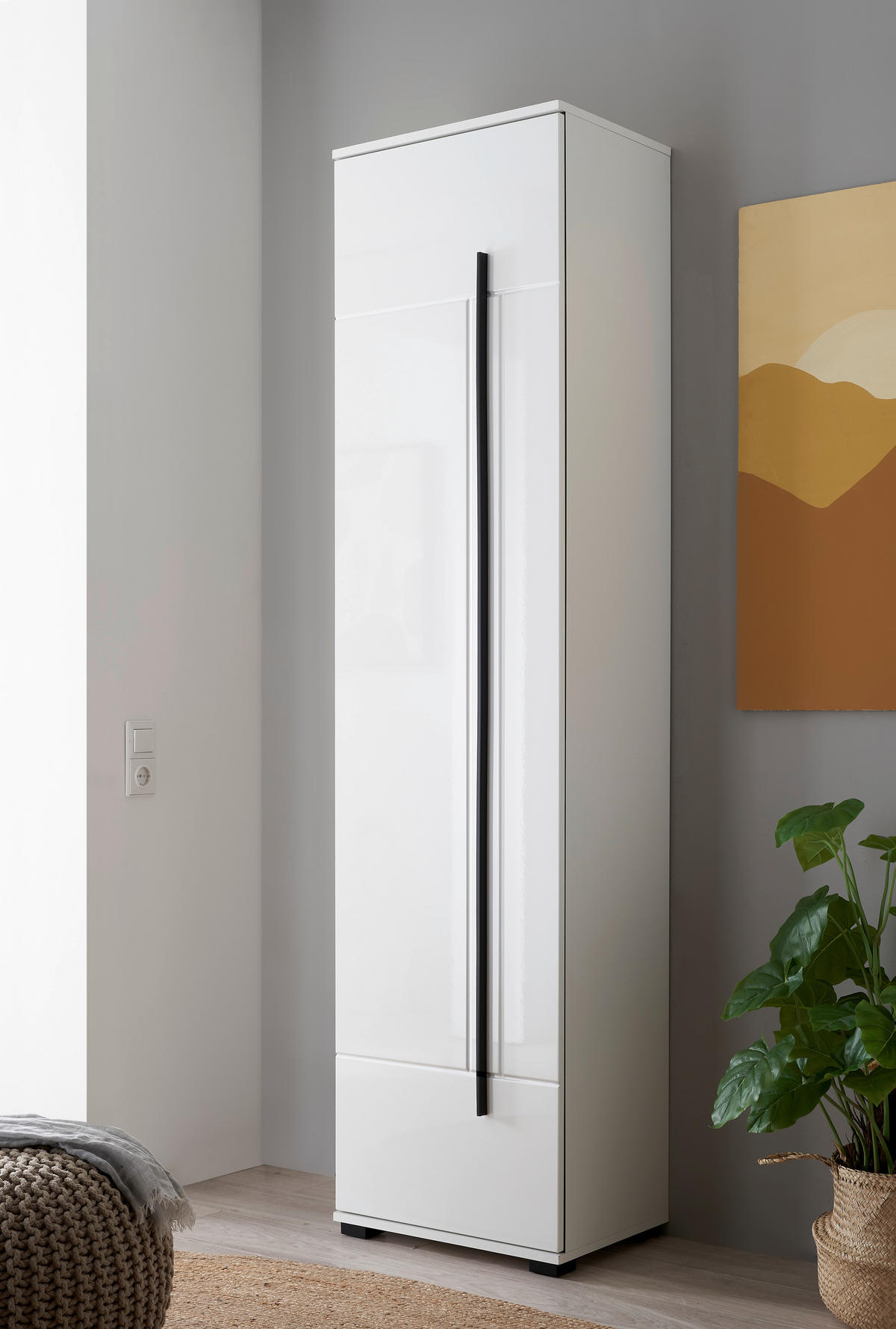 MEHRZWECKSCHRANK 50/201/39 cm  in Weiß, Weiß Hochglanz  - Weiß Hochglanz/Schwarz, MODERN, Holzwerkstoff/Kunststoff (50/201/39cm) - MID.YOU