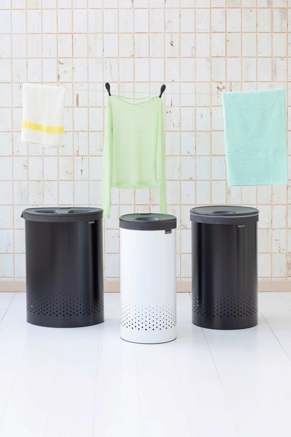 WÄSCHEKORB - Weiss, Basics, Metall (30/30/63,5cm) - Brabantia