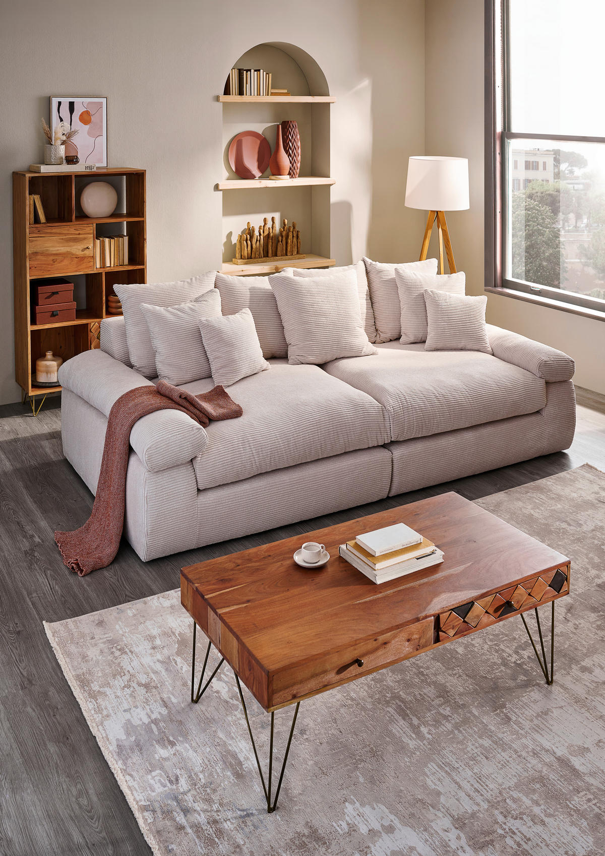 VELIKA SOFA prirodna boja  - prirodna boja/crna, Dizajnerski, tekstil/plastika (260/90/140cm) - Ambia Home