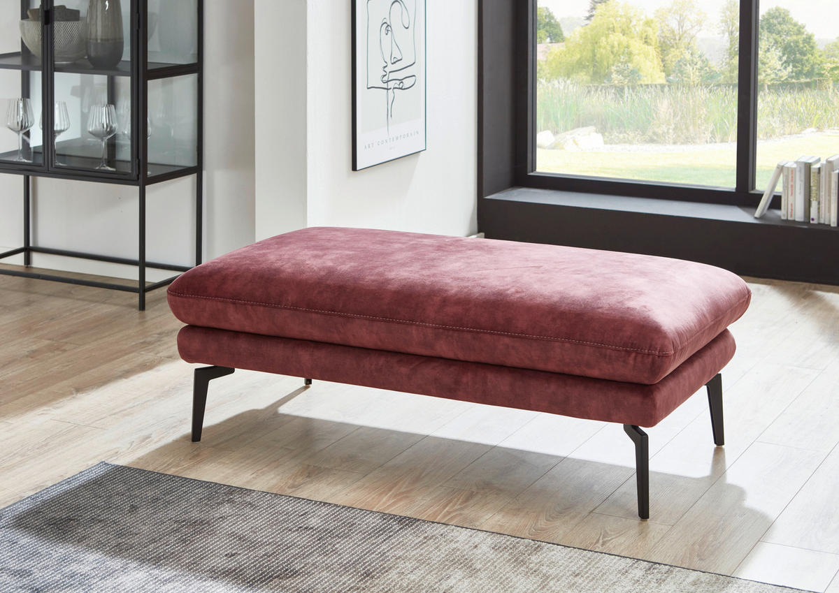 3-SITZER-SOFA in Velours Dunkelrot  - Beige/Schwarz, Design, Textil/Metall (222/89/104cm) - Dieter Knoll