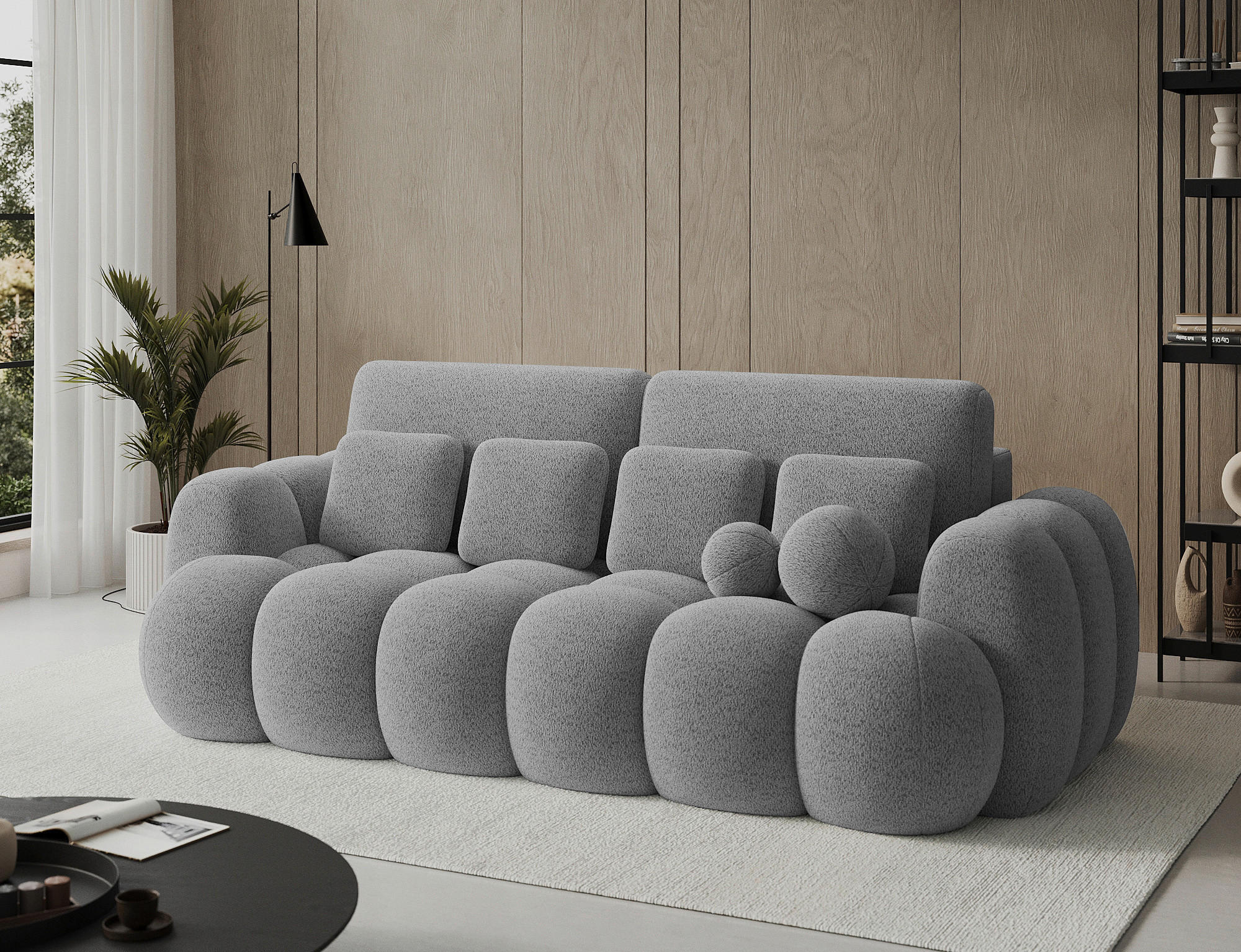 SCHLAFSOFA Bouclé Grau  - Schwarz/Grau, Design, Kunststoff/Textil (256/105/119cm) - MID.YOU