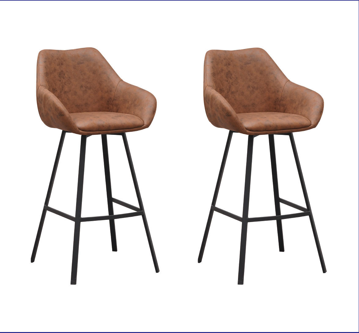 BARHOCKER-SET Mikrofaser Cognac Sitzfläche 180° drehbar, automatische Rückholfunktion  - Cognac/Schwarz, MODERN, Textil/Metall (55/109/57cm) - MID.YOU