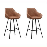 BARHOCKER-SET Mikrofaser Cognac Sitzfläche 180° drehbar, automatische Rückholfunktion  - Cognac/Schwarz, MODERN, Textil/Metall (55/109/57cm) - MID.YOU