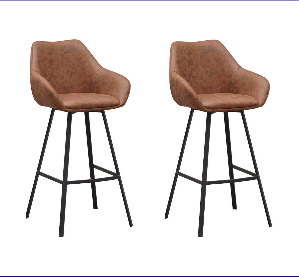BARHOCKER-SET Mikrofaser Cognac Sitzfläche 180° drehbar, automatische Rückholfunktion  - Cognac/Schwarz, MODERN, Textil/Metall (55/109/57cm) - MID.YOU