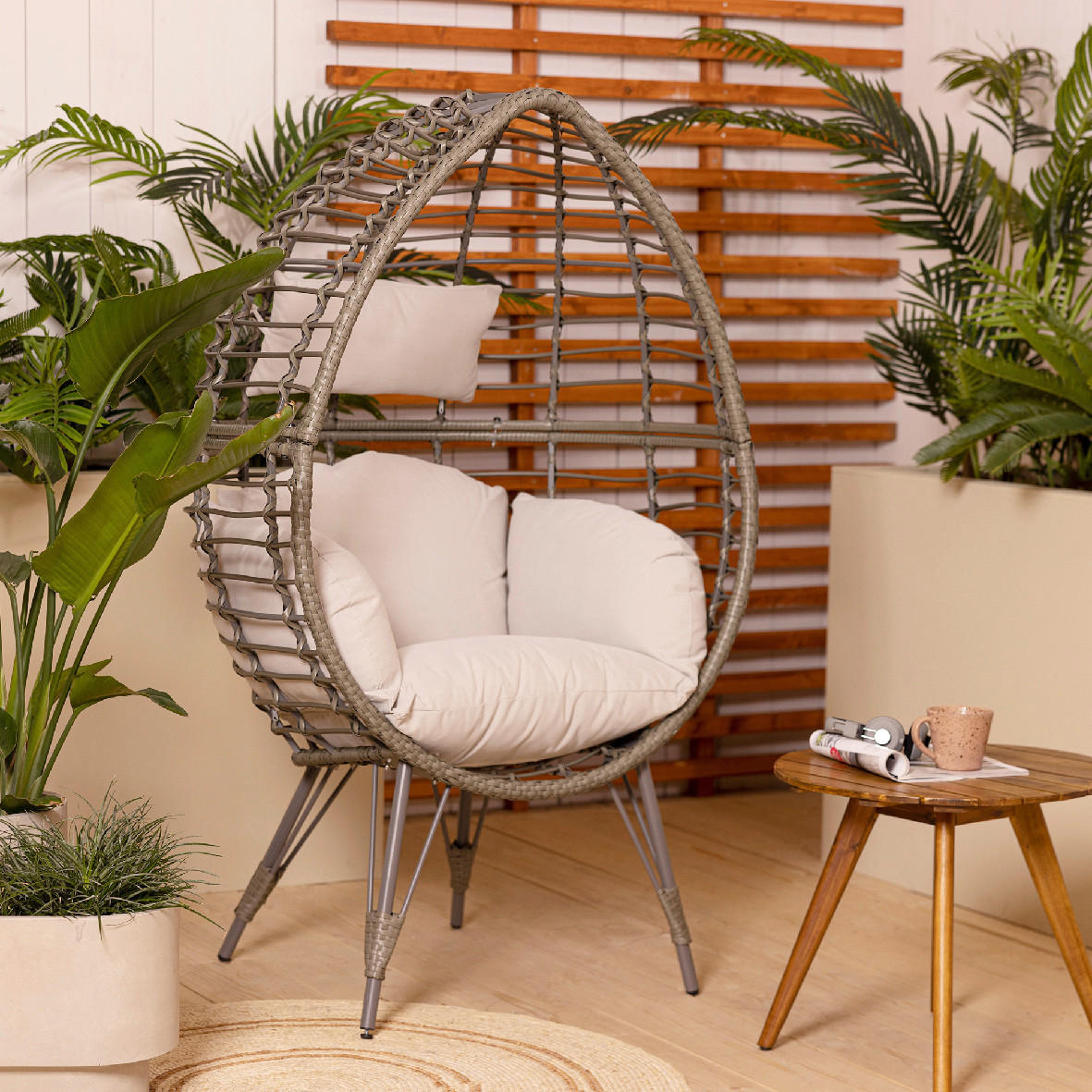GARTEN-RELAXSESSEL - Olivgrün, KONVENTIONELL, Naturmaterialien (75/91/156,00cm)