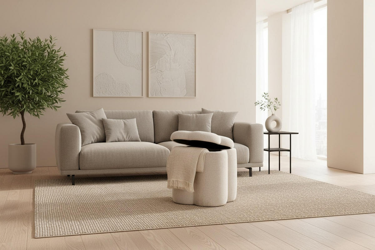 HOCKER Chenille Creme  - Creme, Design, Textil (43/46/43cm) - Xora