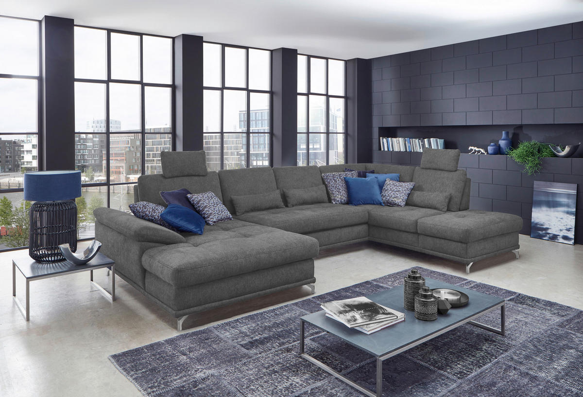WOHNLANDSCHAFT in Flachgewebe Grau  - Silberfarben/Grau, Konventionell, Textil/Metall (176/363/223cm) - Sit & More