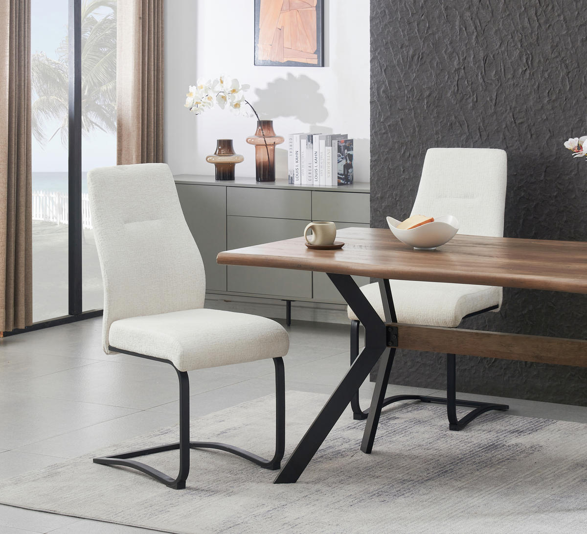 SCHWINGSTUHL-SET 2 Stück  in Webstoff  - Creme/Schwarz, MODERN, Textil/Metall (43/98/59cm) - MID.YOU