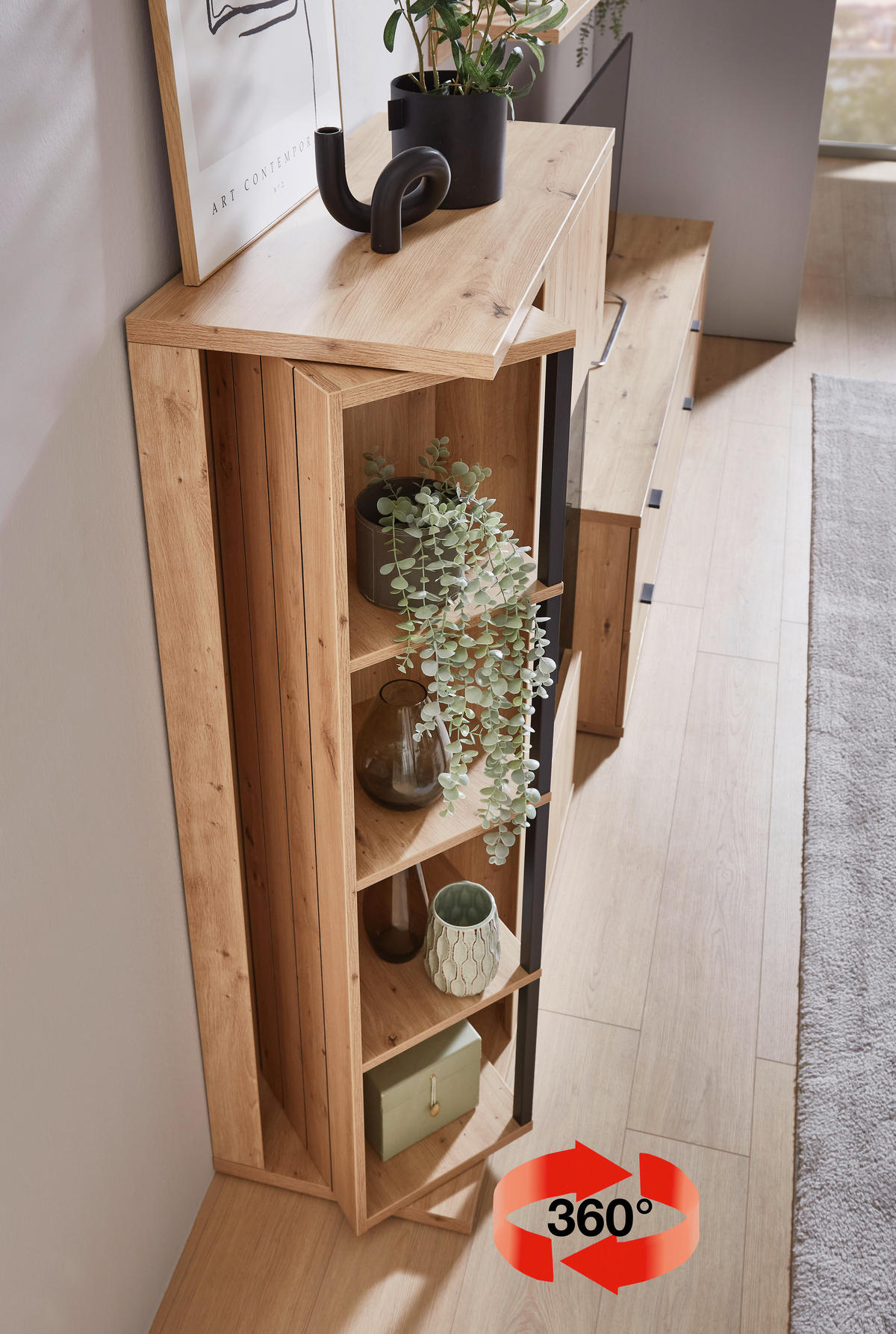 HIGHBOARD  in 95,1/140,9/40,2 cm  - Schwarz/Eiche Artisan, KONVENTIONELL, Glas/Holzwerkstoff (95,1/140,9/40,2cm) - Cantus