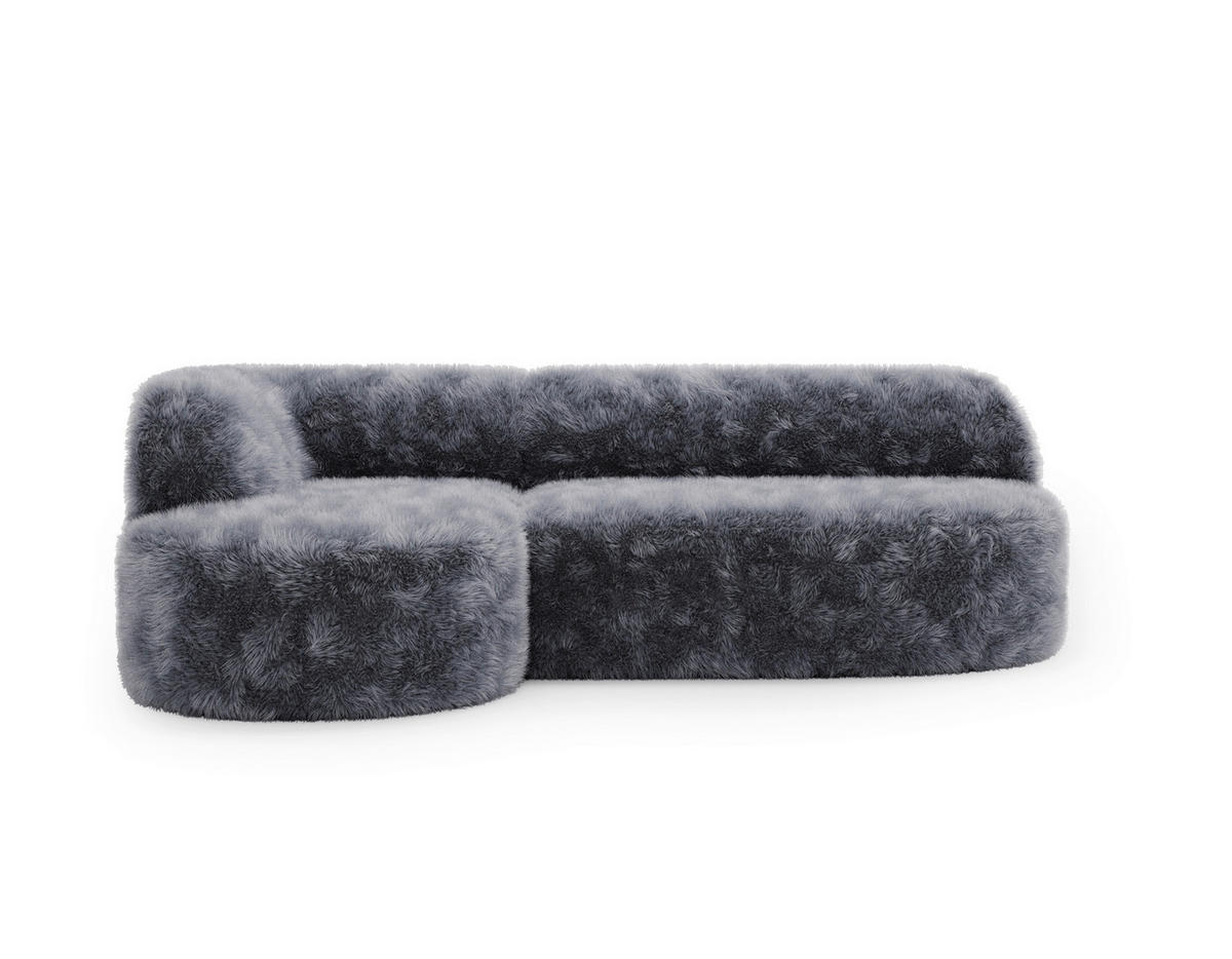 ECKSOFA Teddystoff Dunkelgrau  - Dunkelgrau/Schwarz, Design, Kunststoff/Textil (156/218cm) - Livetastic