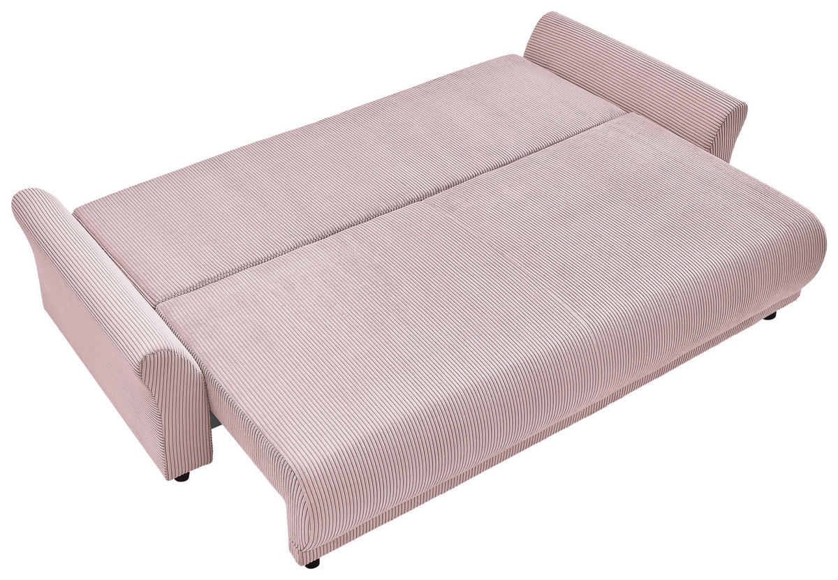 SCHLAFSOFA Cord Rosa  inkl. Zierkissen, Rückenkissen, Bettkasten, Schlaffunktion, Rücken echt  - Schwarz/Rosa, Design, Textil (244/88/100cm) - P & B
