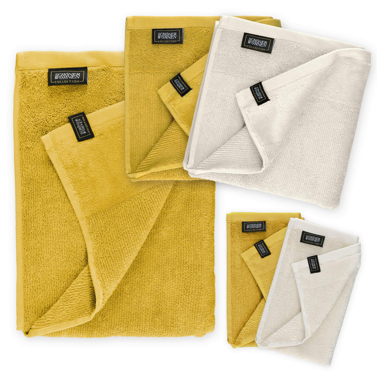 SADA RUČNÍKŮ A OSUŠEK, 70x140/50x100 cm, krémová, žlutá, bílá - bílá/krémová, Basics, textil (70x140/50x100cm) - Schöner Wohnen